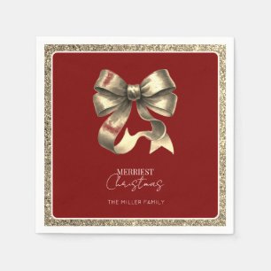 Red Gold Glitter Bow Weihnachtsbuch Napkin Serviette