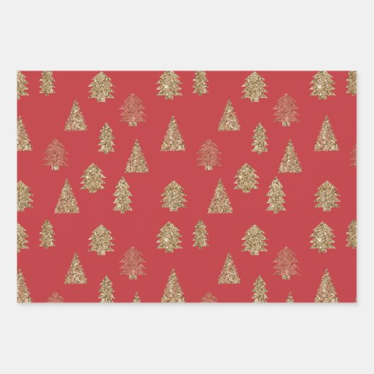 Red Gold Glitter Christmas Trees   Geschenkpapier Set (Vorderseite 3)