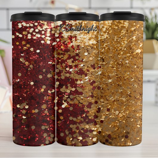 Red Gold Glitter Festive Confetti Thermosbecher