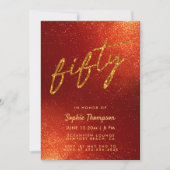 Red Gold Glitzer Calligraphy Elegant 50. Geburtsta Einladung (Vorderseite)
