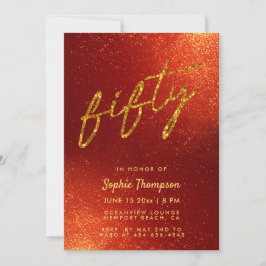 Red Gold Glitzer Calligraphy Elegant 50. Geburtsta Einladung