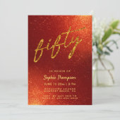 Red Gold Glitzer Calligraphy Elegant 50. Geburtsta Einladung (Stehend Vorderseite)