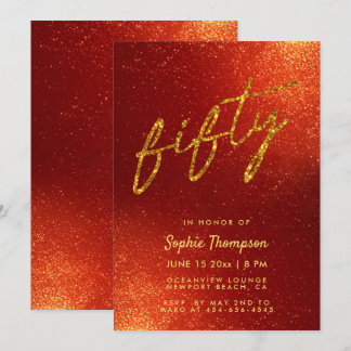 Red Gold Glitzer Calligraphy Elegant 50. Geburtsta Einladung