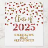 Red Gold Glitzer Class 2025 Abschluss Weinetikett (Einzelnes Label)