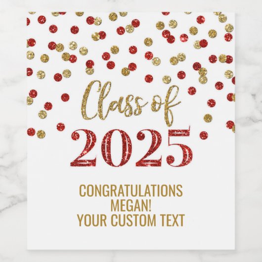 Red Gold Glitzer Class 2025 Abschluss Weinetikett (Einzelnes Label)