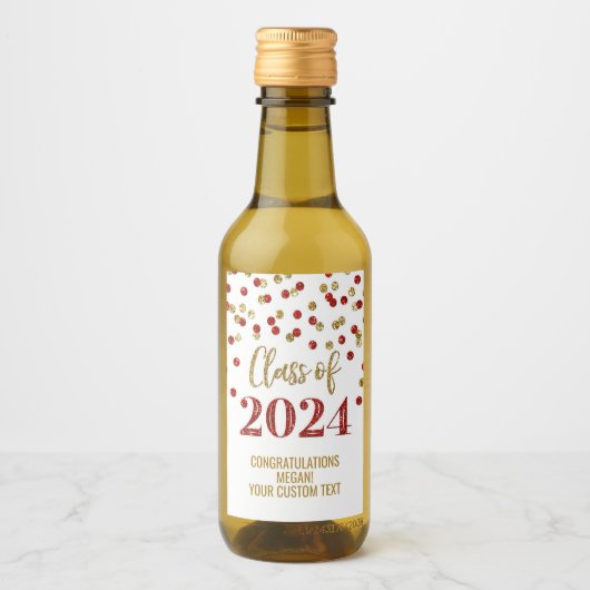 Red Gold Glitzer Confetti Abschluss Weinetikett (Vorderseite)