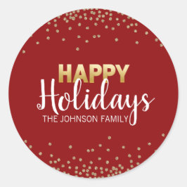 RED Gold Glitzer Confetti Xmas Happy FERIEN Runder Aufkleber