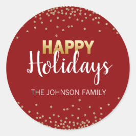 RED Gold Glitzer Confetti Xmas Happy FERIEN Runder Aufkleber