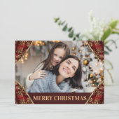 Red & Gold Glitzer Corners Foto Weihnachten (Stehend Vorderseite)