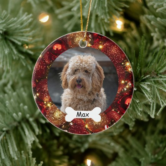 Red Gold Glitzer Custom Pet Puppy Dog Foto Keramik Ornament (Baum)