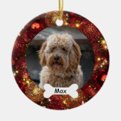 Red Gold Glitzer Custom Pet Puppy Dog Foto Keramik Ornament (Vorne)