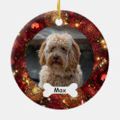 Red Gold Glitzer Custom Pet Puppy Dog Foto Keramik Ornament (Hinten)