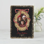 Red Gold Glitzer Frohe Weihnachten Familie Foto Einladung (Stehend Vorderseite)