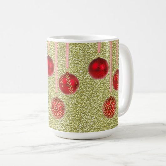 Red Gold Glitzer Frohe Weihnachtsbaumchen Tasse (VorderseiteRechts)
