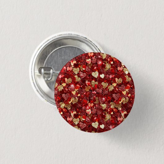 Red Gold Glitzer Hearts Button (Vorne & Hinten)