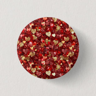 Red Gold Glitzer Hearts Button