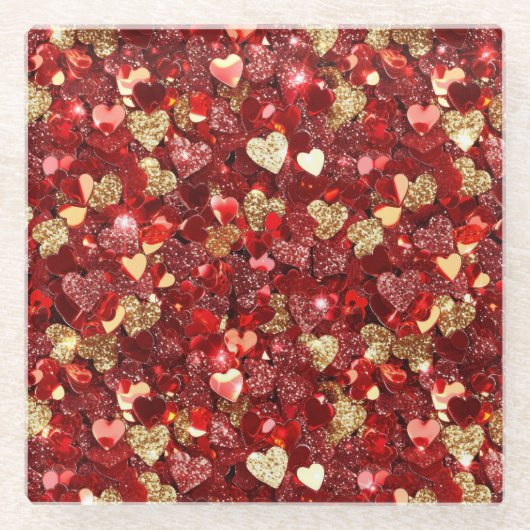 Red Gold Glitzer Hearts Glasuntersetzer (Vorderseite)