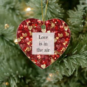 Red Gold Glitzer Hearts Keramik Ornament
