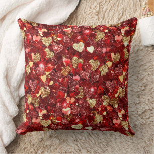 Red Gold Glitzer Hearts Kissen