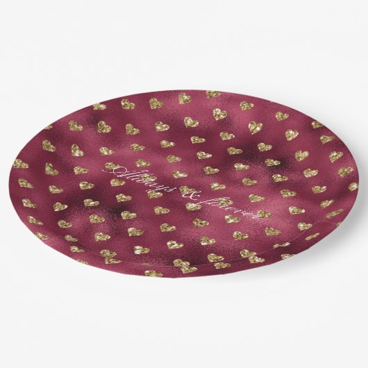 Red Gold Glitzer Hearts Pappteller (Schrägansicht)