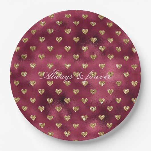 Red Gold Glitzer Hearts Pappteller (Vorderseite)