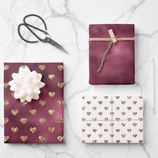 Red Gold Glitzer Hörer Geschenkpapier Set (Vorderseite)