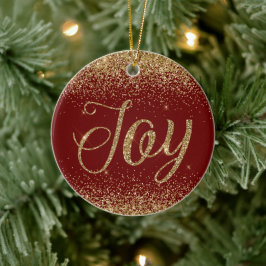 Red Gold Glitzer Joy Keramik Ornament