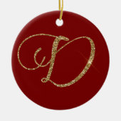 Red Gold Glitzer Letter D Keramik Ornament (Vorne)