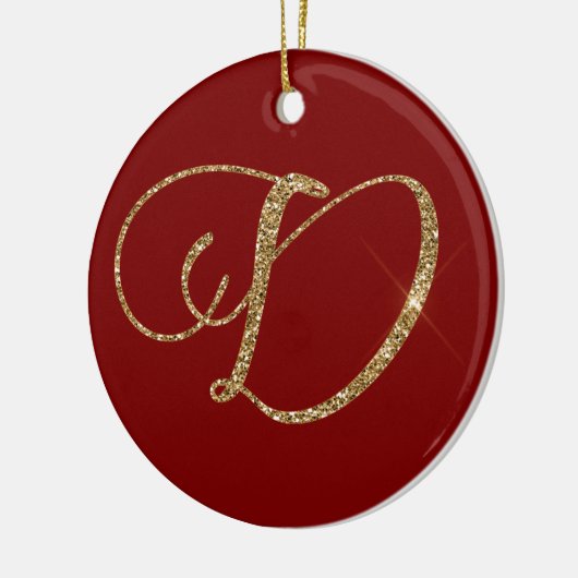 Red Gold Glitzer Letter D Keramik Ornament (Links)