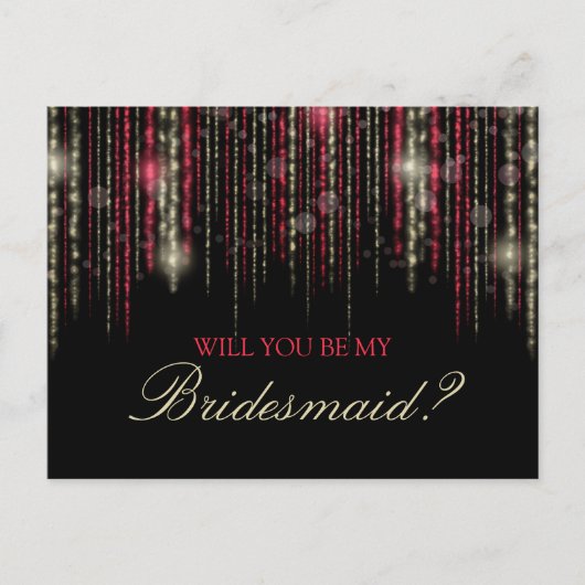 Red Gold Glitzer Regen wirst du meine Bridesmaid s Einladungspostkarte (Vorderseite)