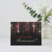 Red Gold Glitzer Regen wirst du meine Bridesmaid s Einladungspostkarte (Stehend Vorderseite)