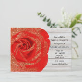 Red Gold Glitzer Rose Weißes Holz Shabby Chic Einladung (Stehend Vorderseite)