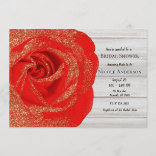 Red Gold Glitzer Rose Weißes Holz Shabby Chic Einladung