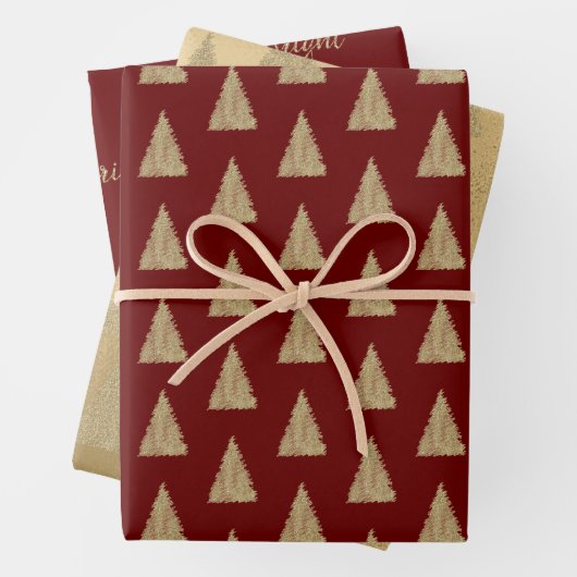 Red Gold Glitzer Shine Christmas Trees Geschenkpapier Set (Beispiel)