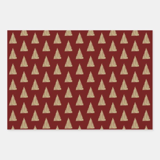Red Gold Glitzer Shine Christmas Trees      Geschenkpapier Set (Vorderseite)