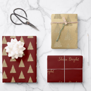 Red Gold Glitzer Shine Christmas Trees      Geschenkpapier Set