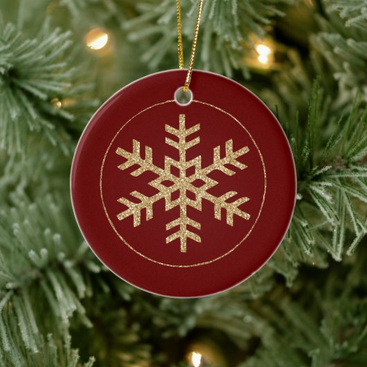 Red Gold Glitzer Snowflake Keramik Ornament (Baum)