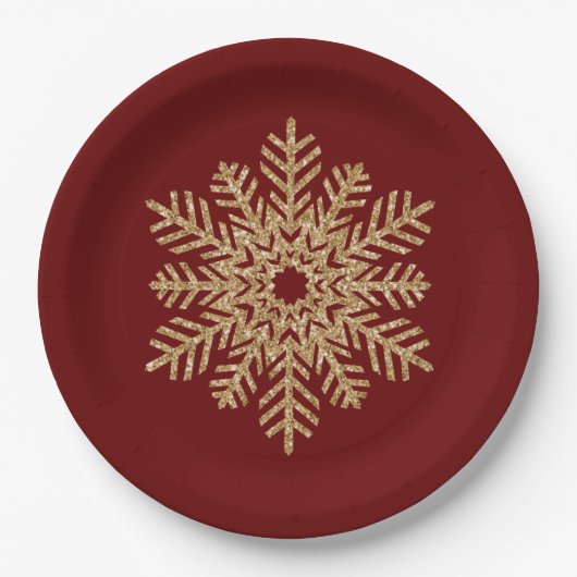 Red Gold Glitzer Snowflake Pappteller (Vorderseite)