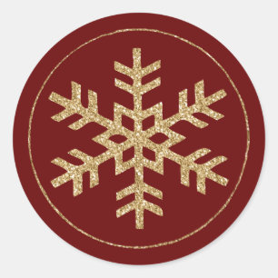 Red Gold Glitzer Snowflake Runder Aufkleber