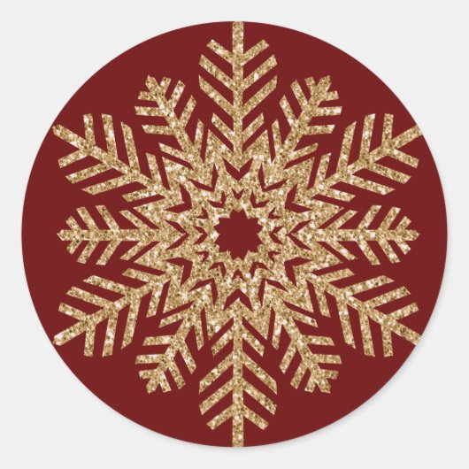 Red Gold Glitzer Snowflake Runder Aufkleber (Vorderseite)