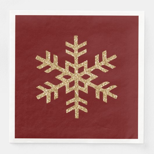 Red Gold Glitzer Snowflake Serviette (Vorderseite)