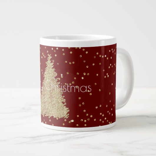 Red Gold Glitzer Sparkle Weihnachtsbaum Jumbo-Tasse (Vorderseite Rechts)