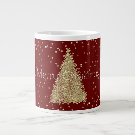 Red Gold Glitzer Sparkle Weihnachtsbaum Jumbo-Tasse (Vorderseite)