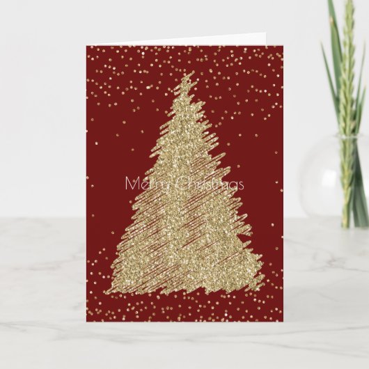 Red Gold Glitzer Sparkle Weihnachtsbaum Karte (Vorderseite)