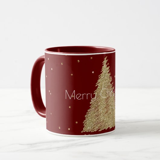 Red Gold Glitzer Sparkle Weihnachtsbaum Tasse (Vorderseite Links)