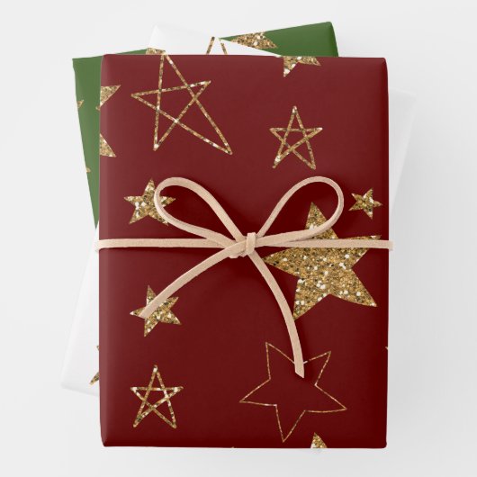 Red Gold Glitzer Stars Geschenkpapier Set (Beispiel)