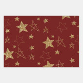 Red Gold Glitzer Stars Geschenkpapier Set (Vorderseite)