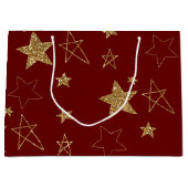 Red Gold Glitzer Stars Große Geschenktüte (Vorderseite)