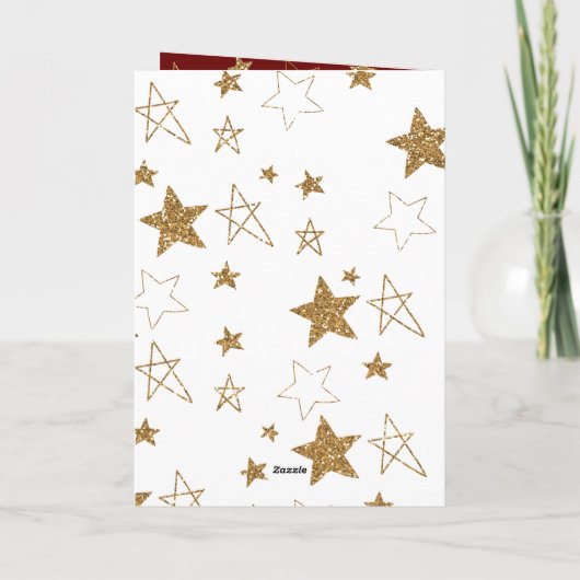 Red Gold Glitzer Stars Weihnachtsbaum Karte (Rückseite)