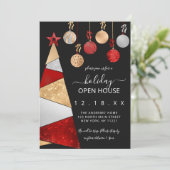 Red Gold Glitzer Treatments Ornaments Holiday Open Einladung (Stehend Vorderseite)